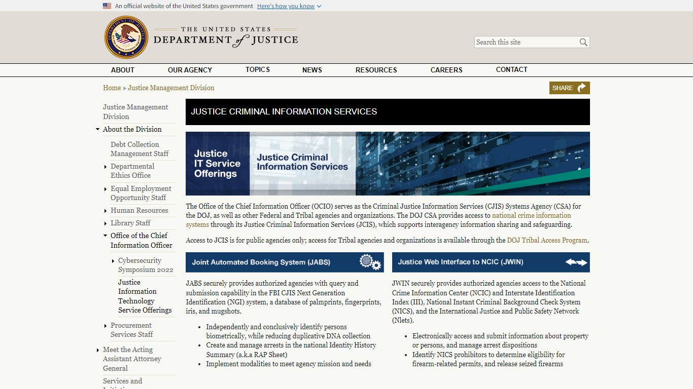 Justice Criminal Information Services
